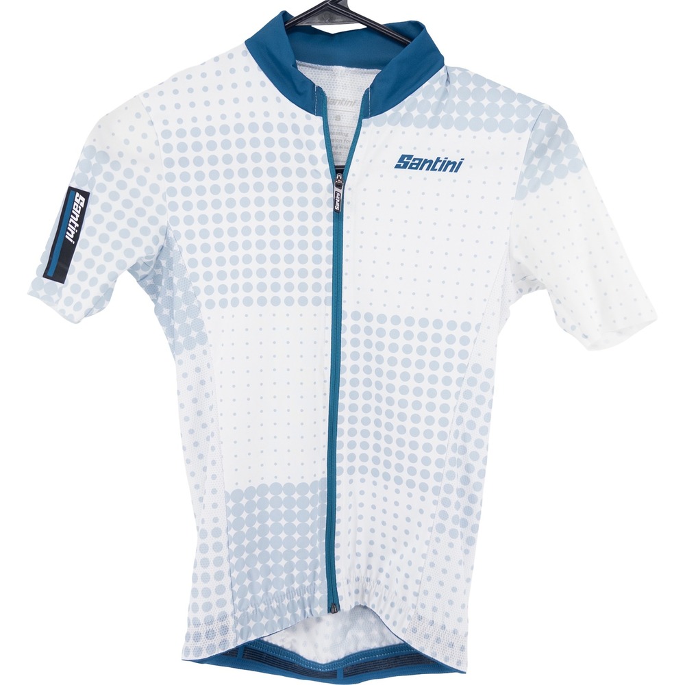 Santini Womens Small Tono Sfera Cycling Jersey Silver Dot Full Zip Road Italy